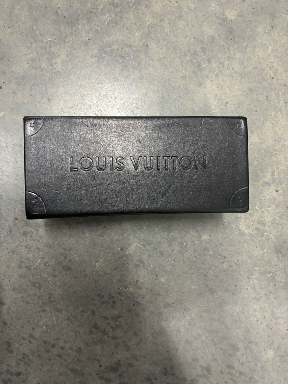 Louis Vuitton Black Leather Eyewear Case with Embossed Logo